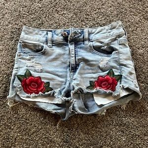 Stitched rose American eagle jean shorts